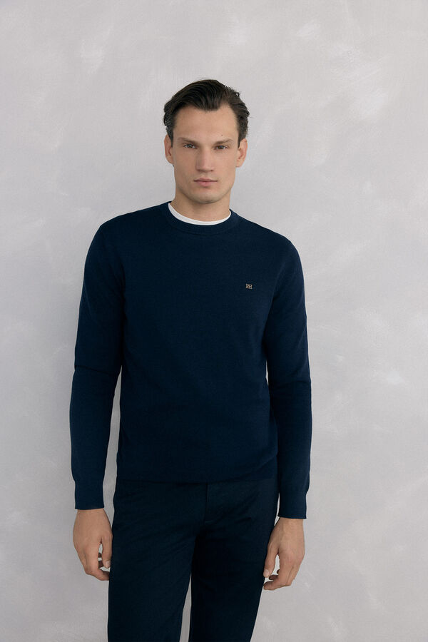 Pedro del Hierro Camisola gola caixa em malha de algod&atilde;o premium Azul