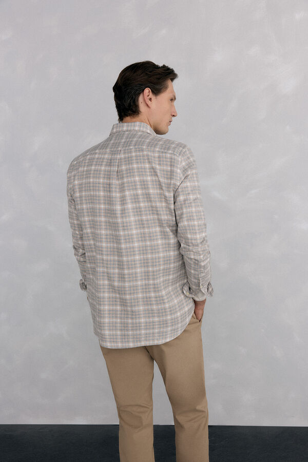 Pedro del Hierro Camisa cuadros franela tejido italiano Beige