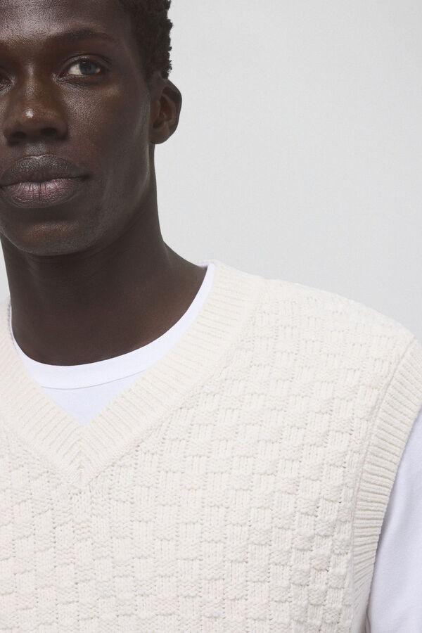 Pedro del Hierro Colete em malha de algod&atilde;o com estrutura quadrada Ecru