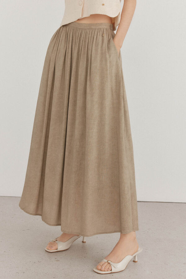 Pedro del Hierro Saia midi volume de linho Verde