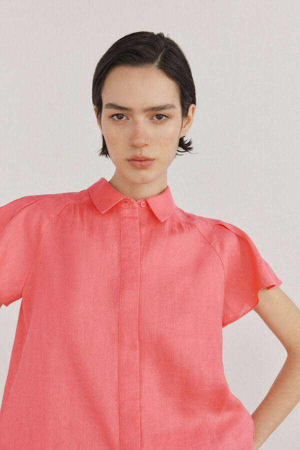 Pedro del Hierro Blusa lino manga corta fluida Coral