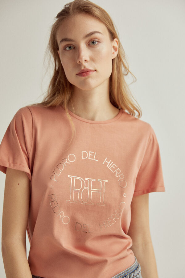 Pedro del Hierro T-shirt manga curta logo algodão orgânico Coral