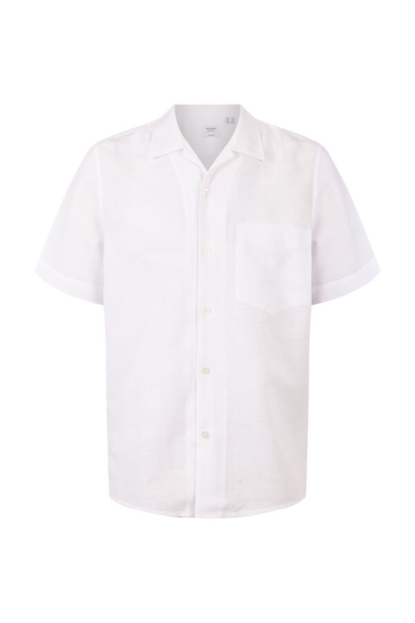 Pedro del Hierro Camisa manga curta em linho e algod&atilde;o Branco