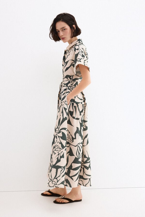 Pedro del Hierro Vestido camisero estampado Beige