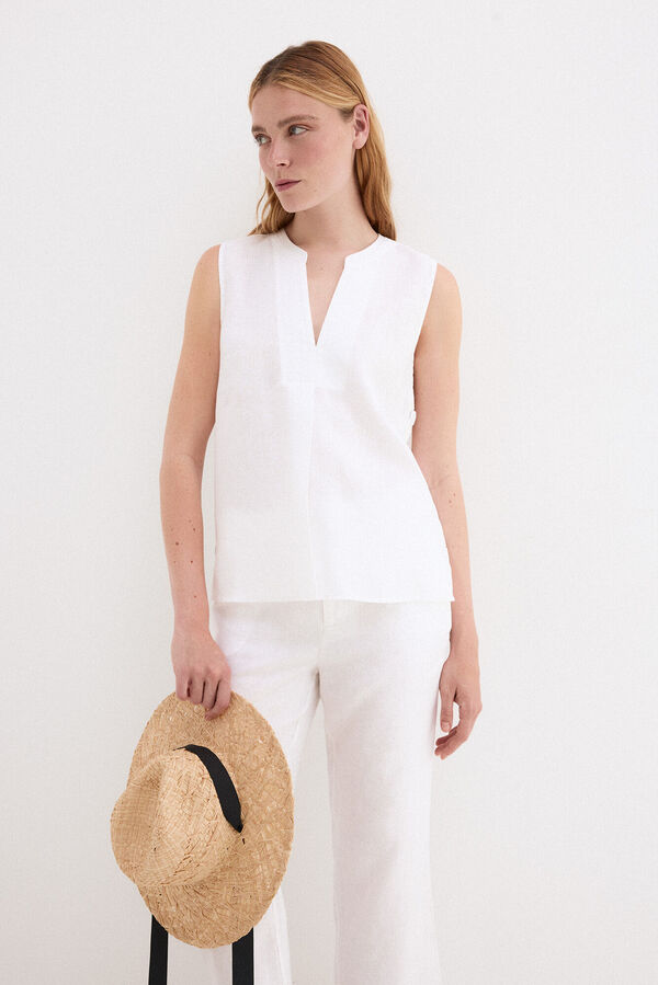 Pedro del Hierro Top liso em linho Branco