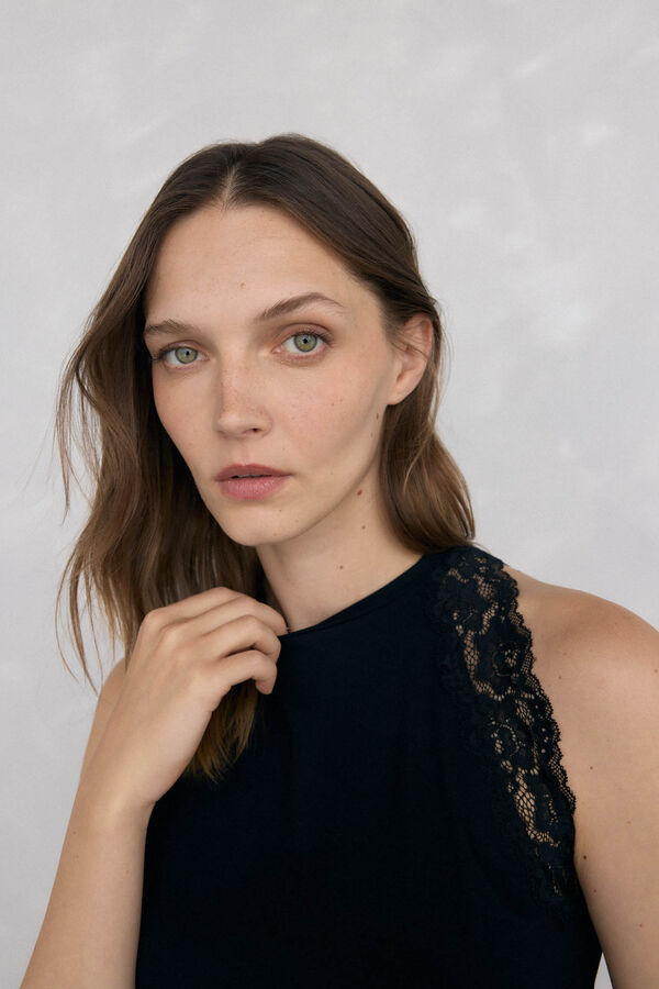 Pedro del Hierro T-shirt de alças com renda Preto