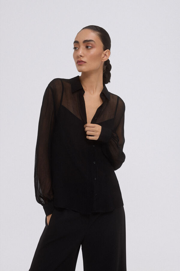 Pedro del Hierro Camisa fluida com transpar&ecirc;ncia Preto