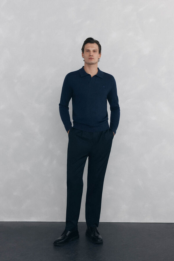 Pedro del Hierro Jersey cuello johny lana merino y cashmere Azul