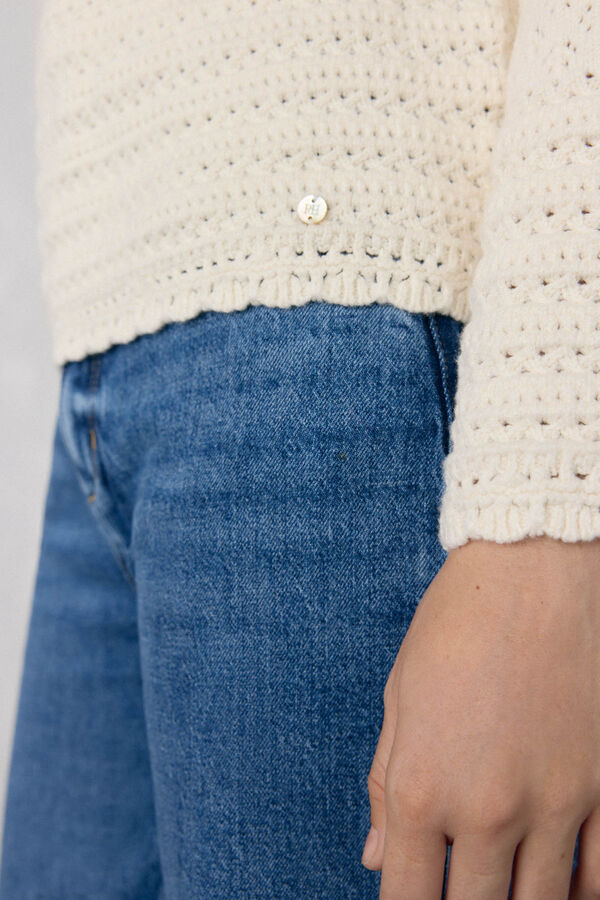 Pedro del Hierro Jersey fantas&iacute;a calada manga acampanada Crudo