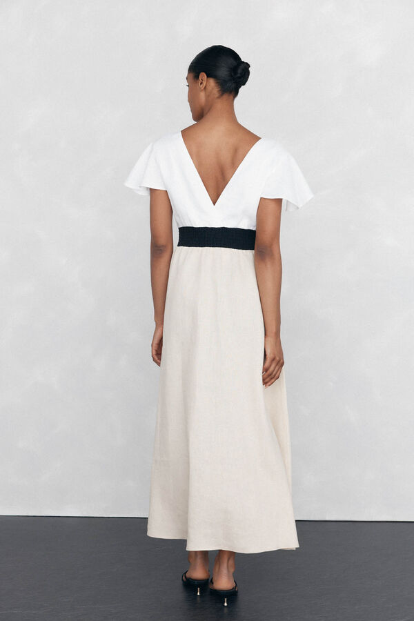 Pedro del Hierro Vestido de linho com contraste flu&iacute;do Marrom