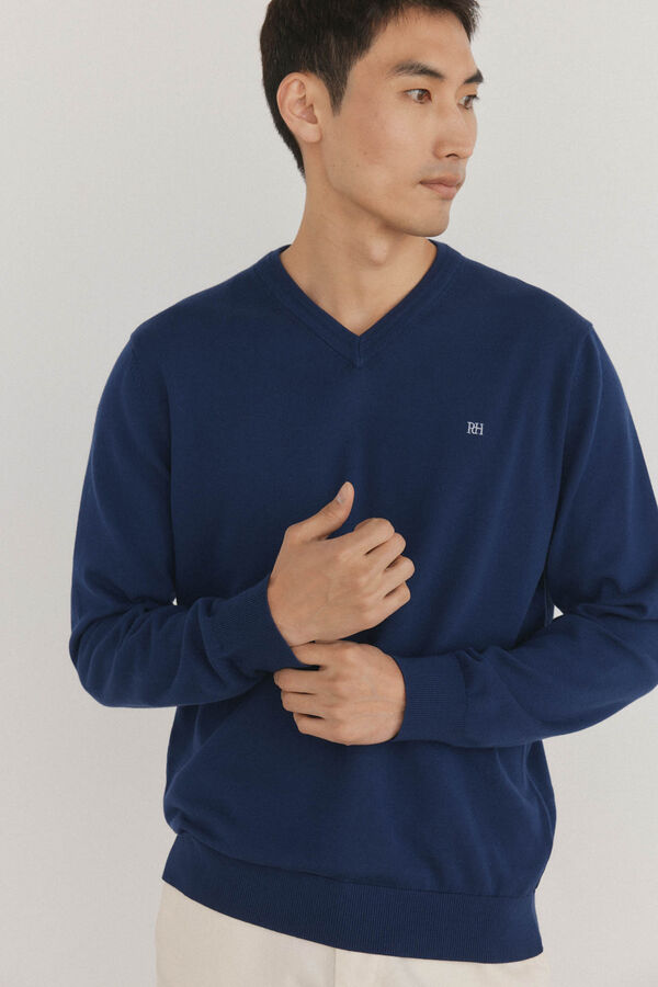 Pedro del Hierro gola de malha fina de algod&atilde;o premium com bico Azul