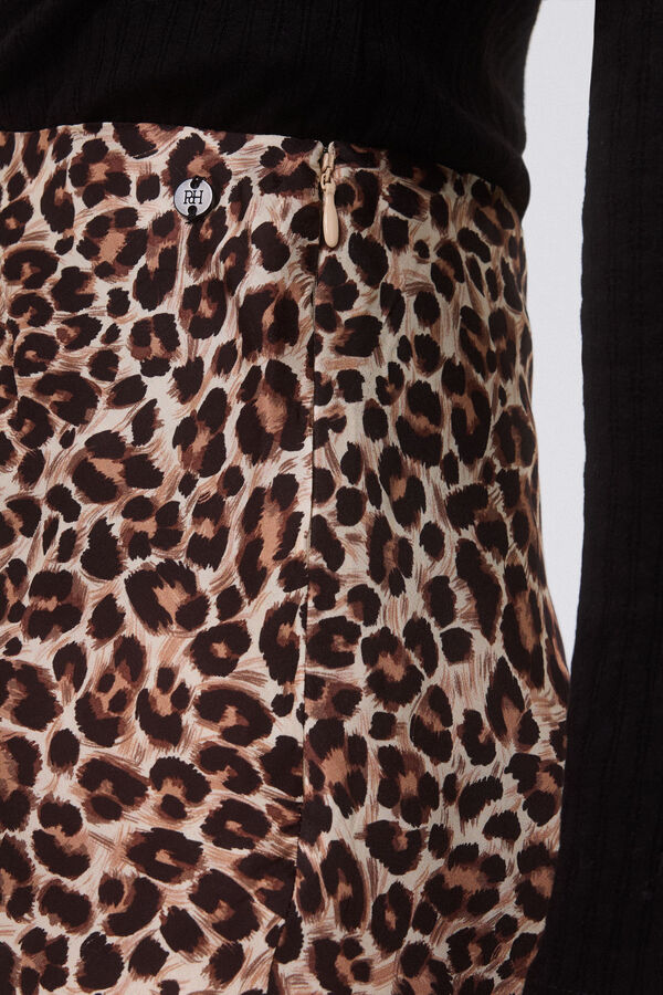 Pedro del Hierro Falda sat&eacute;n animal print Marr&oacute;n