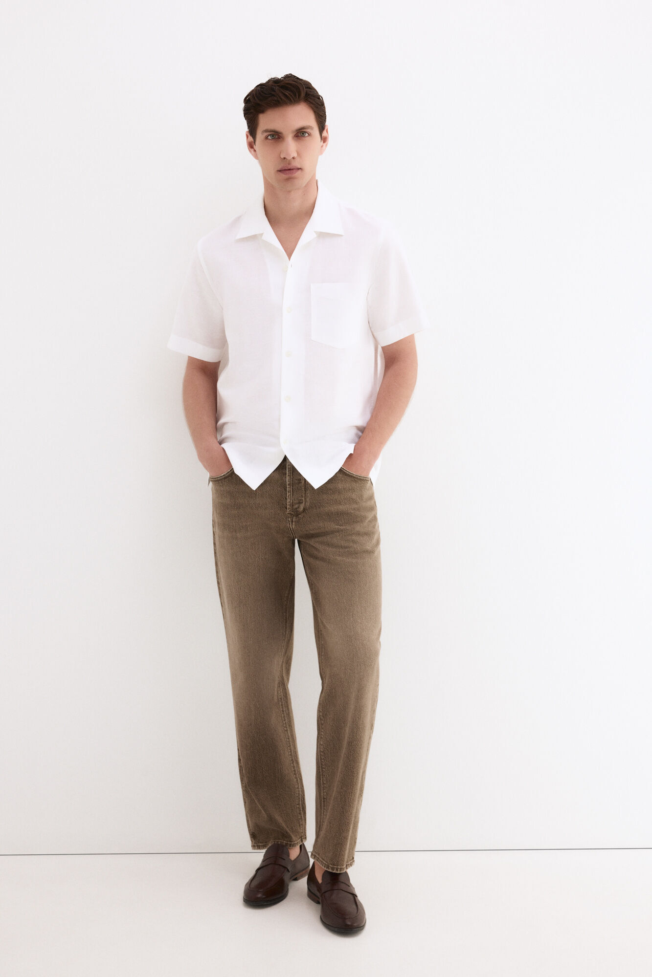 Pedro del Hierro Camisa manga curta em linho e algod&atilde;o