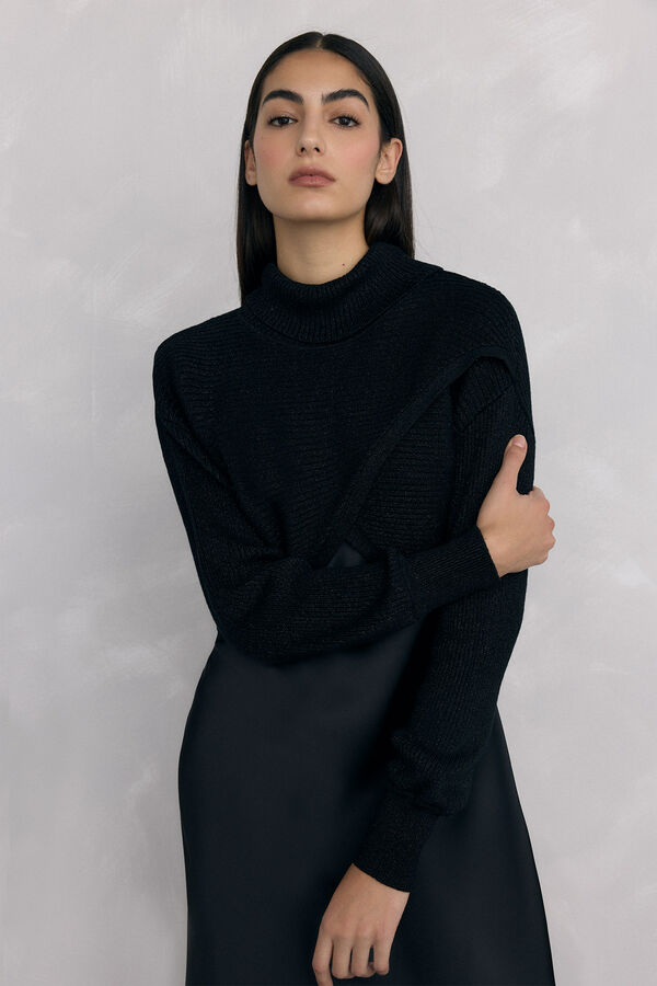 Pedro del Hierro Vestido de cetim combinado com top de malha lurex Preto