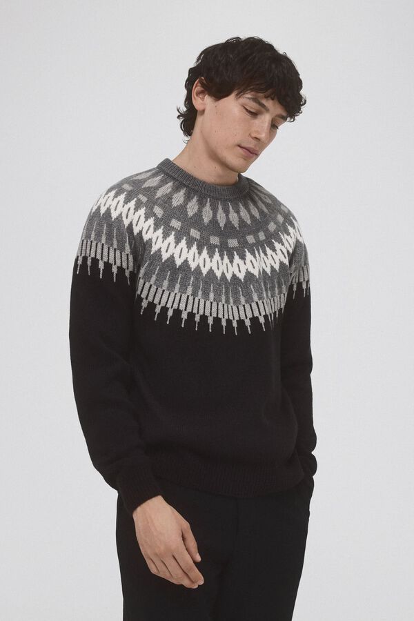 Pedro del Hierro Su&eacute;ter de l&atilde; de Natal com gola redonda Preto