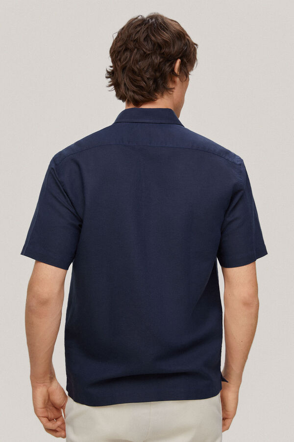 Pedro del Hierro Camisa lino algodón liso manga corta Azul