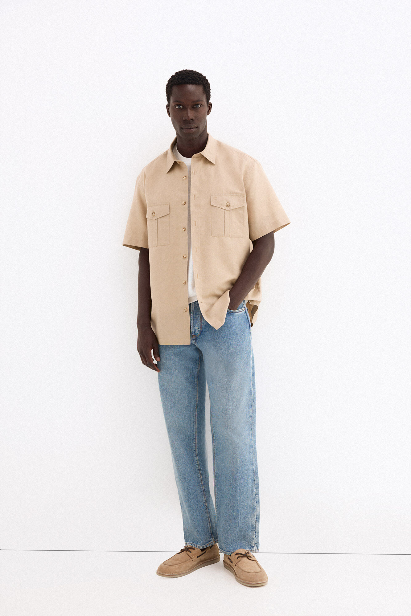 Pedro del Hierro Camisa manga curta em linho com bolsos