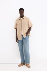 Pedro del Hierro Camisa manga curta em linho com bolsos Beige