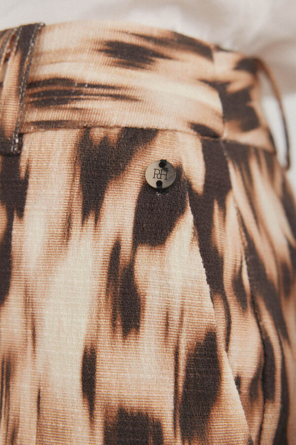 Pedro del Hierro Pantalon estampado crop flare Marr&oacute;n