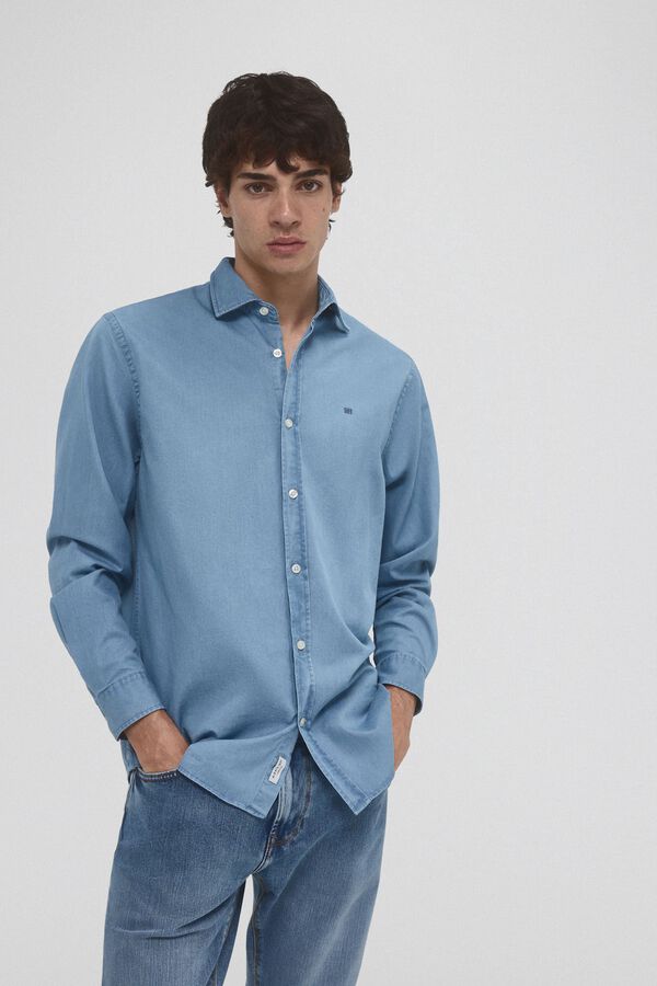 Pedro del Hierro Camisa denim de tecido italiano Azul