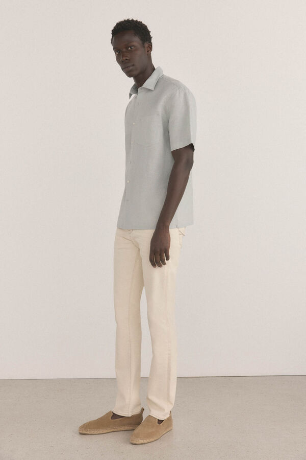 Pedro del Hierro Camisa de linho de tecido manga curta Verde