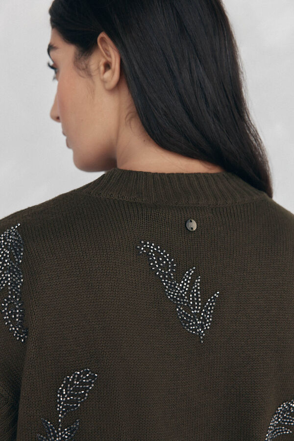Pedro del Hierro malha de bico e strass bordados Verde