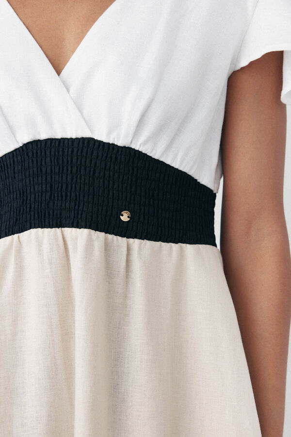 Pedro del Hierro Vestido de linho com contraste flu&iacute;do Marrom