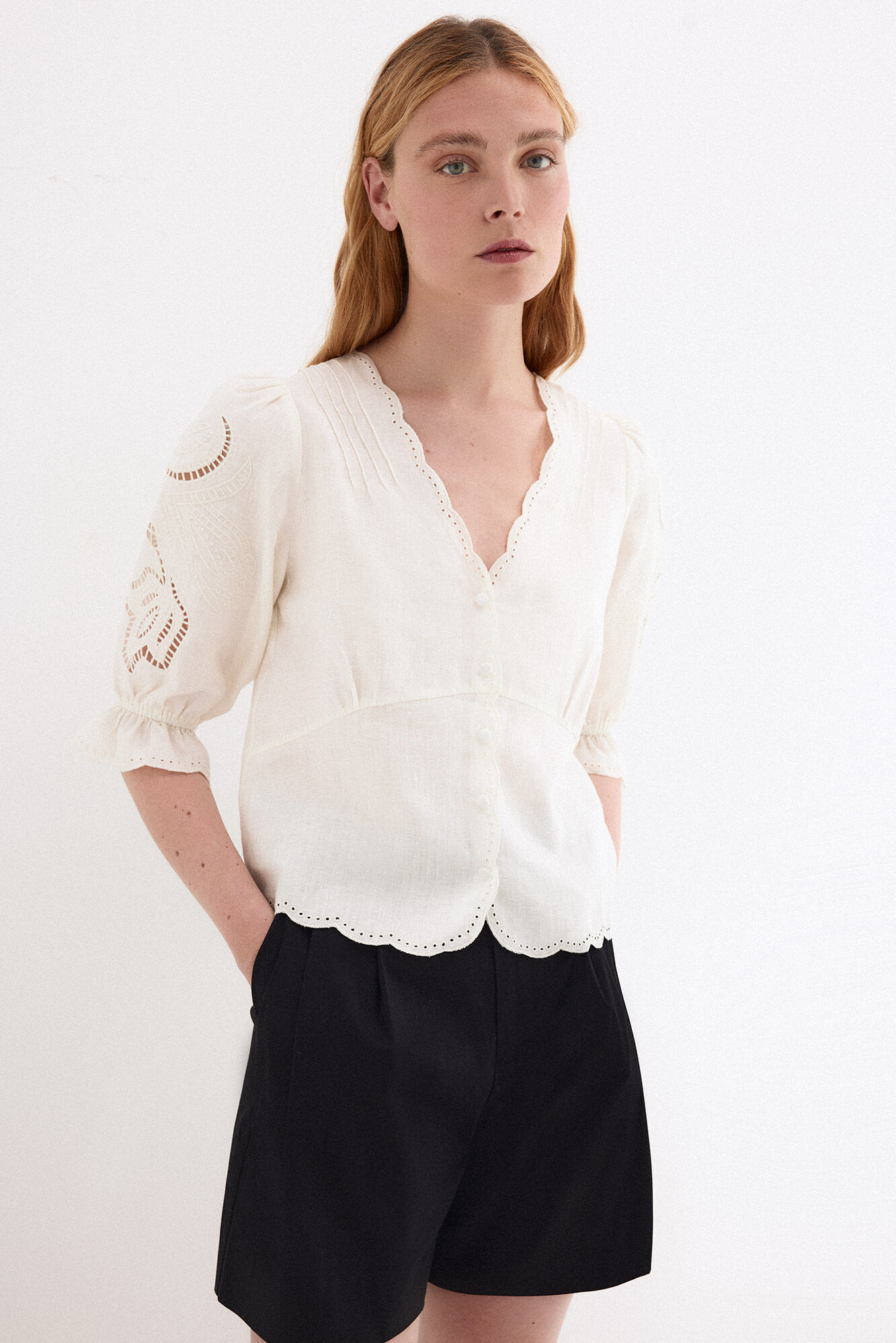 Pedro del Hierro Blusa em linho com bordados