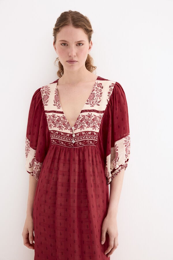 Pedro del Hierro Vestido t&uacute;nica estampado floral Bordeaux