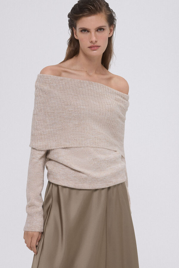 Pedro del Hierro Jersey de punto lentejuelas Marr&oacute;n