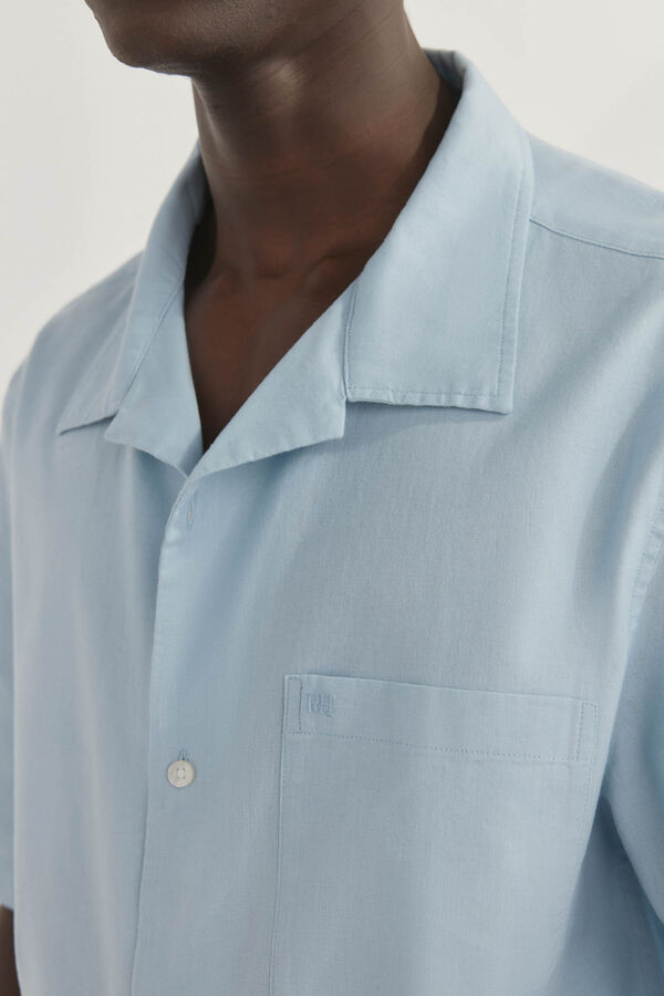 Pedro del Hierro Camisa de linho de tecido manga curta Azul