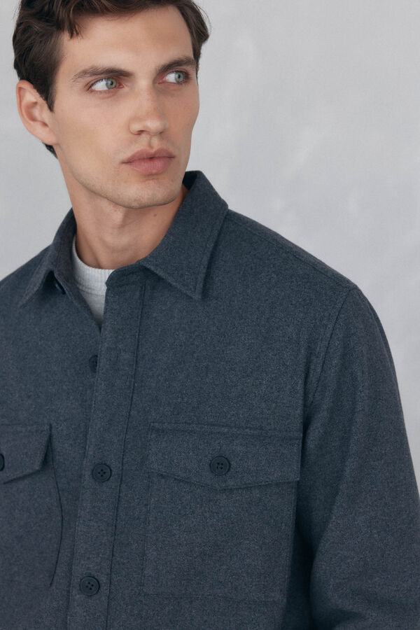 Pedro del Hierro Sobrecamisa de l&atilde; lisa Cizento
