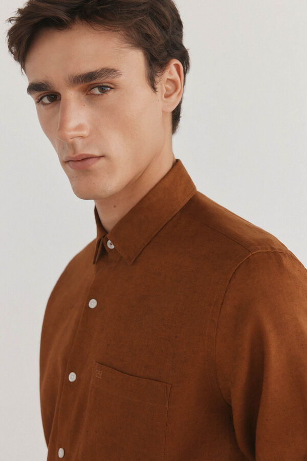 Pedro del Hierro Camisa linho lisa Marrom