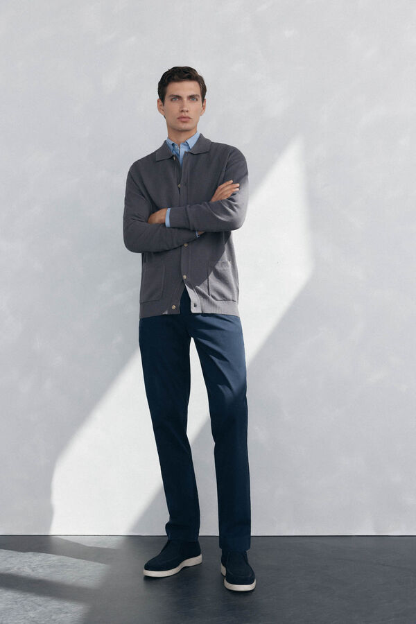 Pedro del Hierro malha de malha de algod&atilde;o com gola polo e bot&otilde;es Cizento
