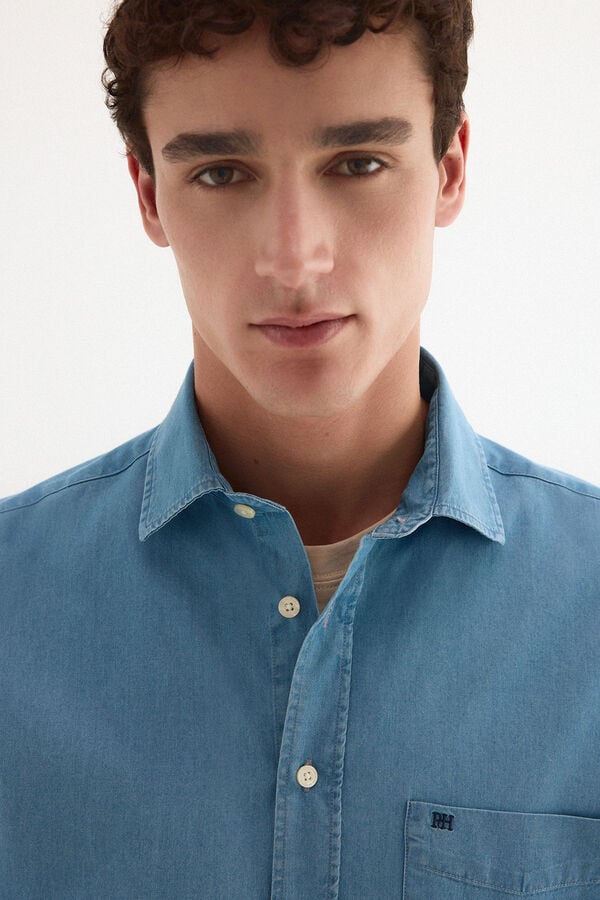 Pedro del Hierro Camisa denim de tecido italiano Azul