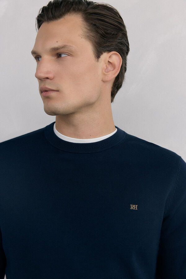 Pedro del Hierro Camisola gola caixa em malha de algod&atilde;o premium Azul
