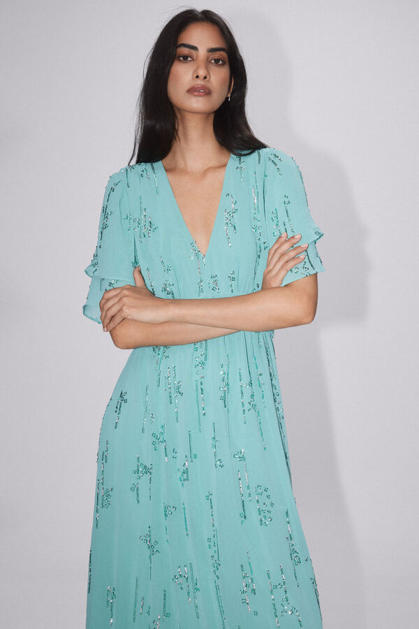 Pedro del Hierro Vestido de lentejuelas bordado Verde