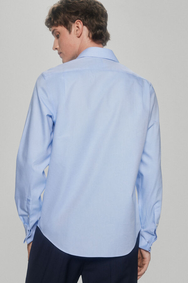 Pedro del Hierro camisa elegante de bot&otilde;es de punho estrutura lisa non-iron + antimanchas Azul