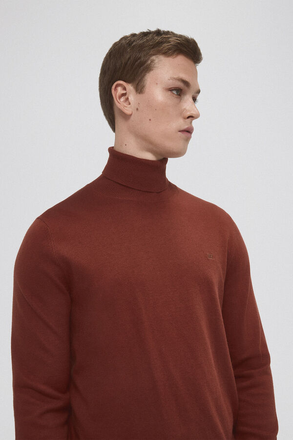 Pedro del Hierro Jersey algod&oacute;n seda cashmere cuello alto Marr&oacute;n