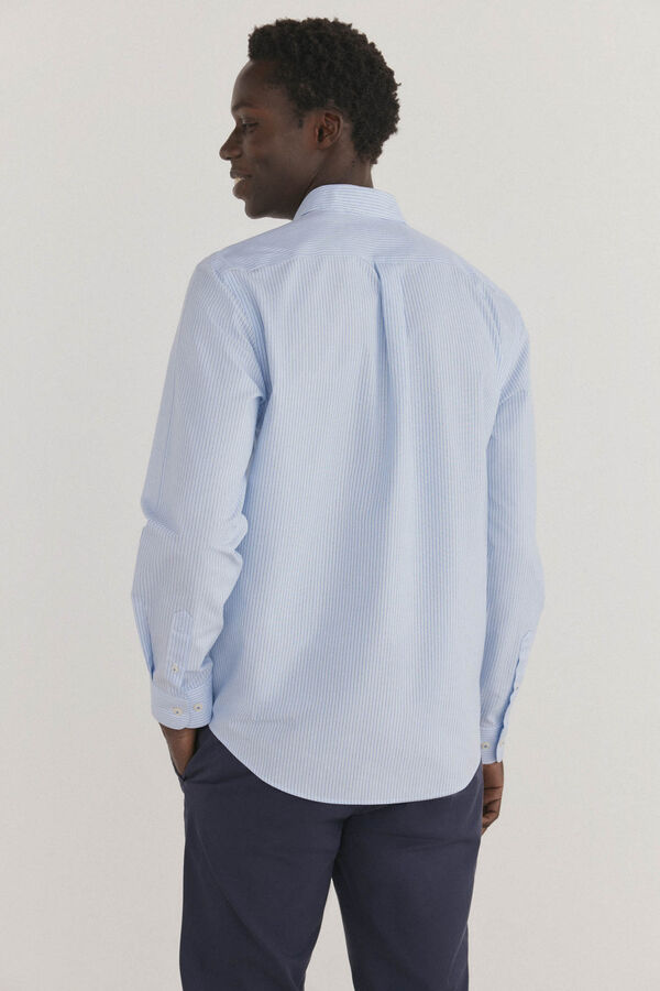 Pedro del Hierro Camisa riscas que n&atilde;o pode ser passada a ferro + resistente a manchas Azul