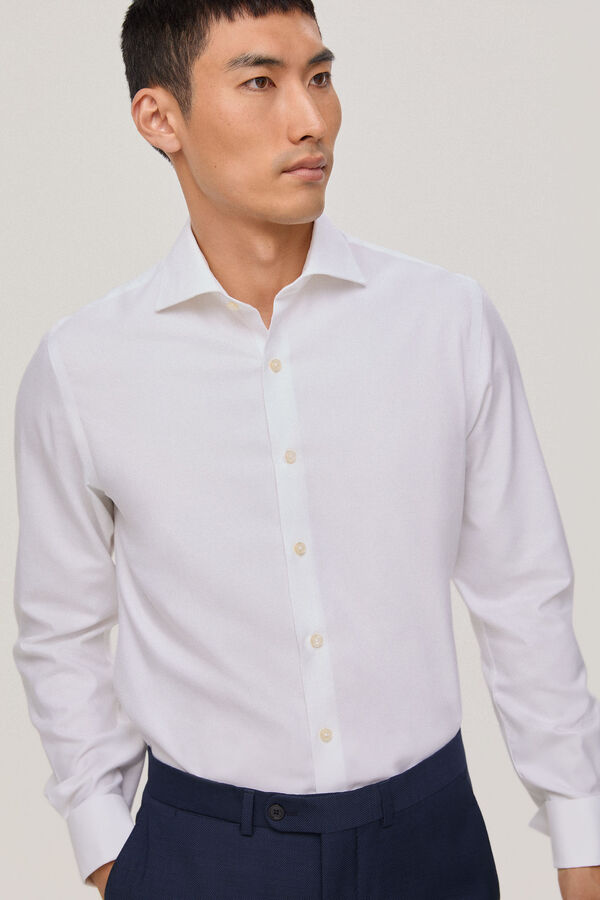 Pedro del Hierro Camisa vestir pu&ntilde;o gemelo non iron y antimanchas estructura lisa regular fit Branco