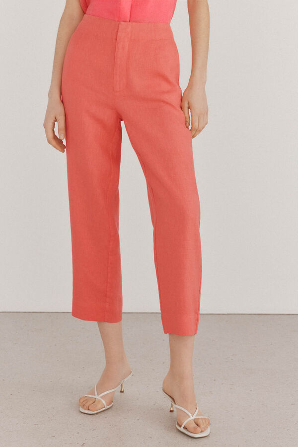 Pedro del Hierro Pantalones lino straight cropped Coral
