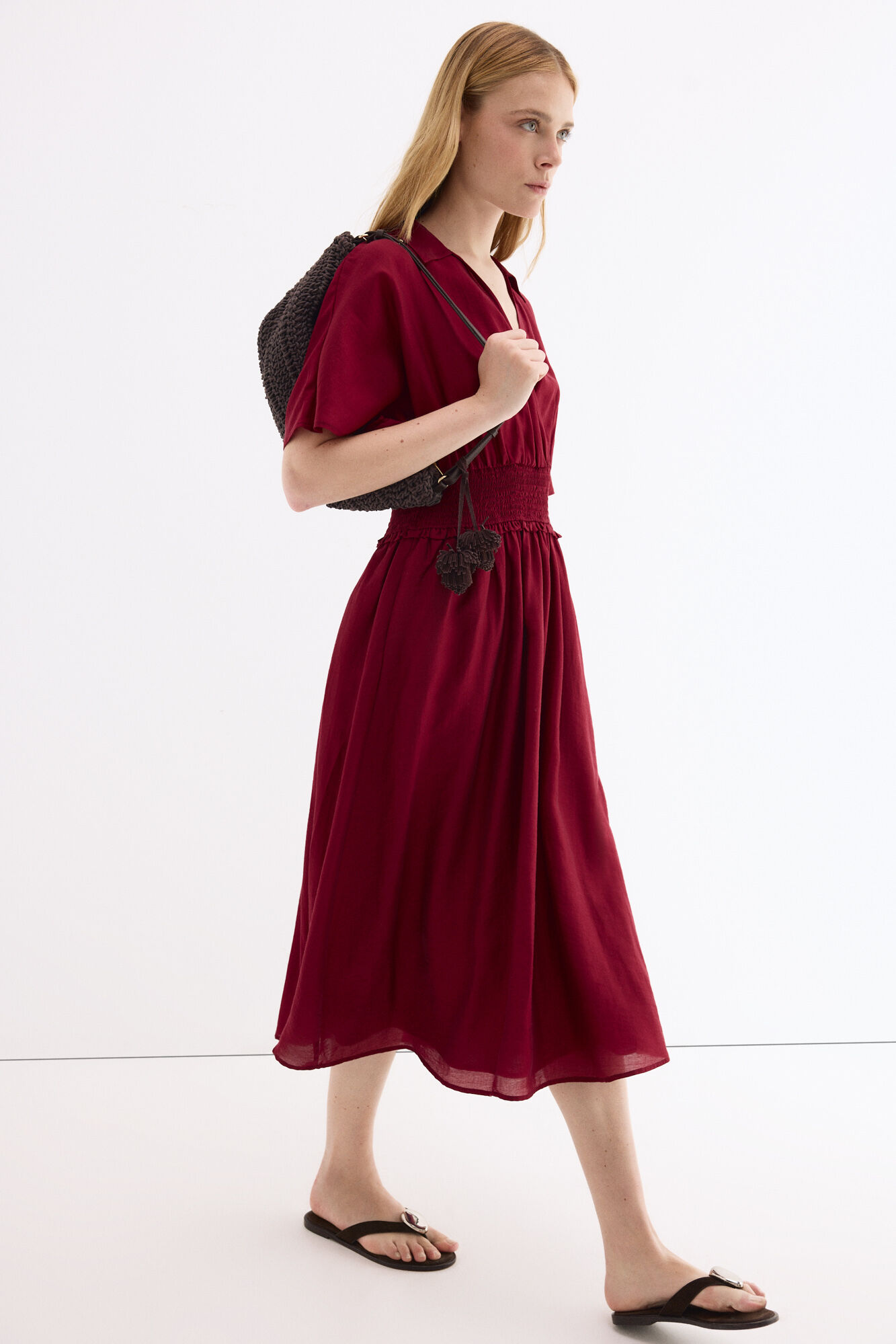Pedro del Hierro Vestido midi com detalhe de franzidos na cintura