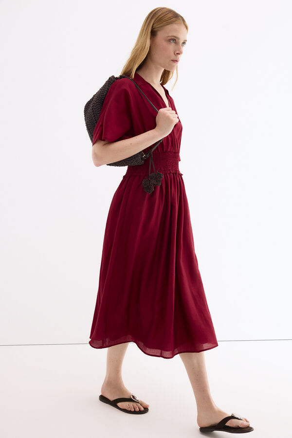 Pedro del Hierro Vestido midi com detalhe de franzidos na cintura Bordeaux