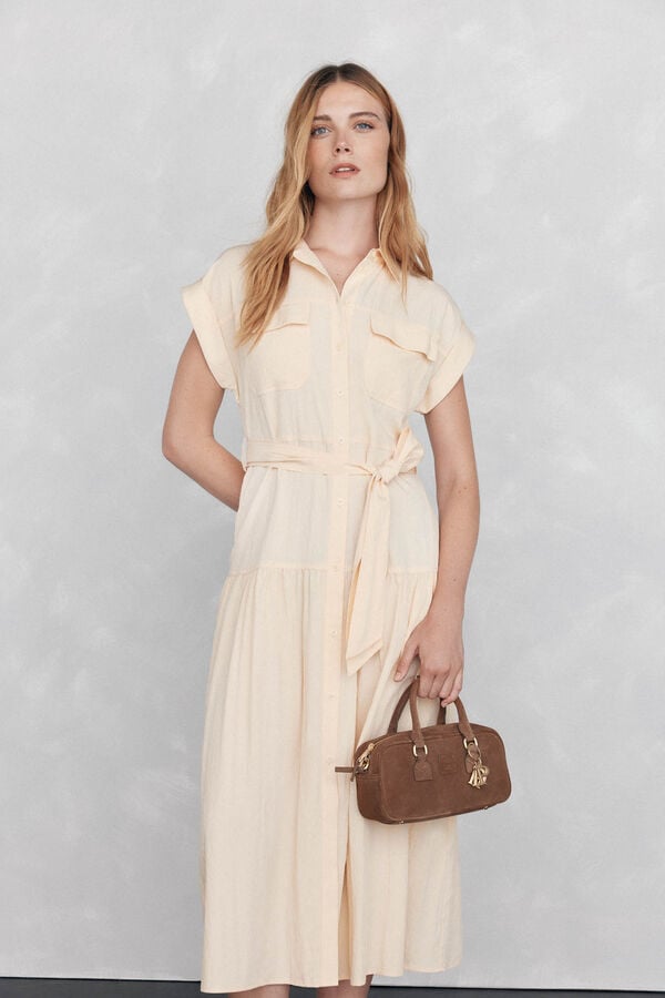 Pedro del Hierro Vestido camisero sin mangas largo midi Amarillo