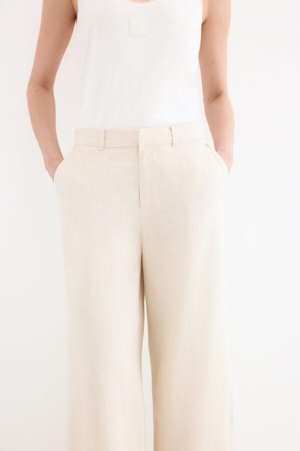 Pedro del Hierro Cal&ccedil;a reta de linho Ecru