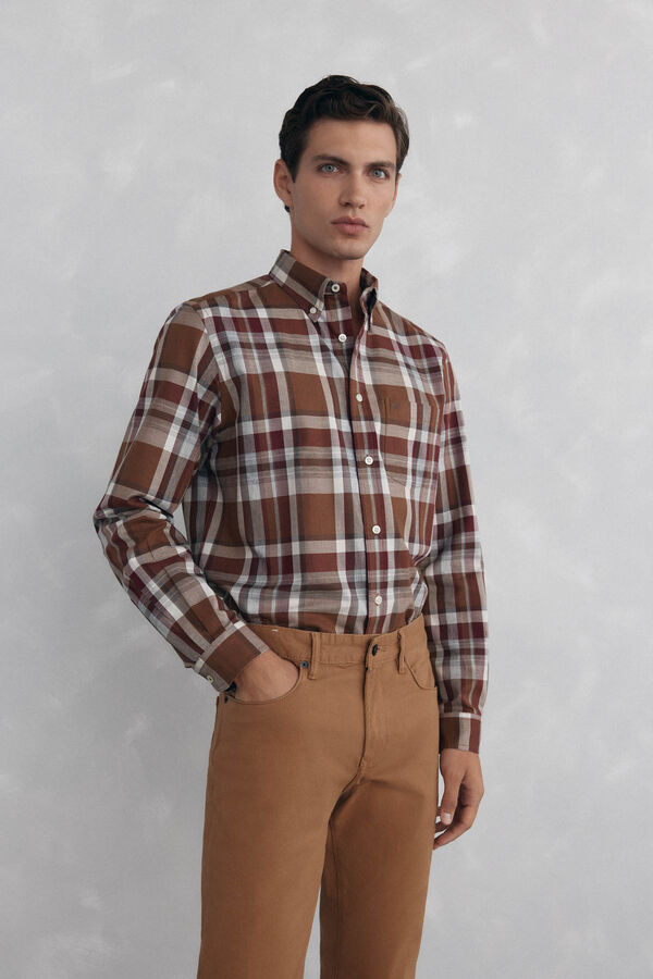 Pedro del Hierro Camisa twill cuadros Burdeos