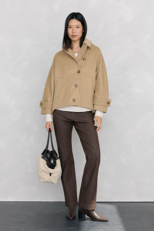 Pedro del Hierro Cazadora tipo capa capucha Beige