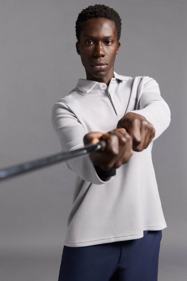 Pedro del Hierro Camisa polo de golfe de manga comprida liso Cizento