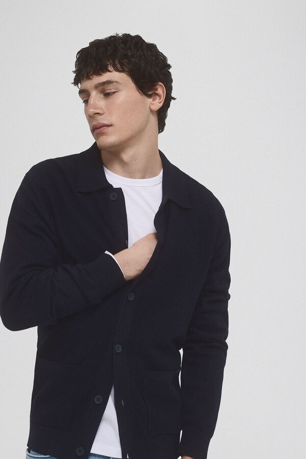 Pedro del Hierro C&aacute;rdigan punto algod&oacute;n cuello polo botones Azul